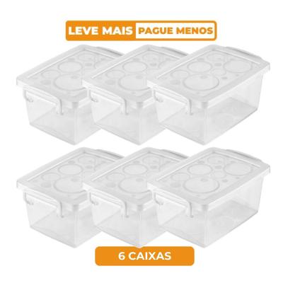 Kit 6 Caixa Organizadora Plástica com Trava e Alça Cristal 400ml Bel Ordene
