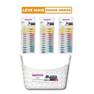 Kit Cesto e 36 Prendedores Pregadores De Roupa Emborrachado Sanremo