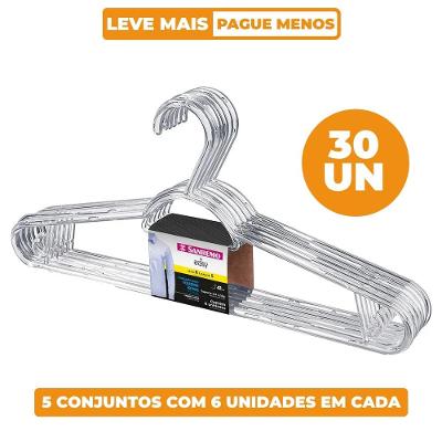 Kit 30 Cabides Plásticos Multifuncional Transparente 41cm Sanremo