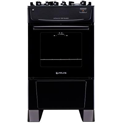 Fogão a Gás de Piso 4 Bocas Atlas Mônaco Top Glass Mesa de Vidro Preto
