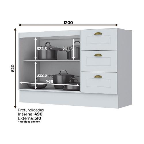 Balcão 2 Portas Clássico Americana 120 cm sem Tampo Henn C353-05