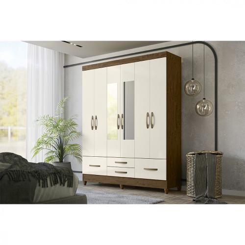 Guarda Roupa Moval Ibiza 6 Portas 4 Gavetas Com Espelho