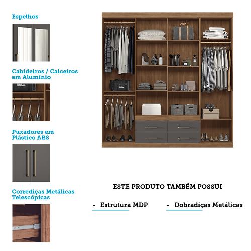 Guarda Roupa 8 Portas 4 Gavetas com Espelho Nápoles Santos Andirá
