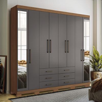 Guarda Roupa Casal 238cm 8 Portas 6 Gavetas com Espelho e Pés Havana Master Santos Andirá
