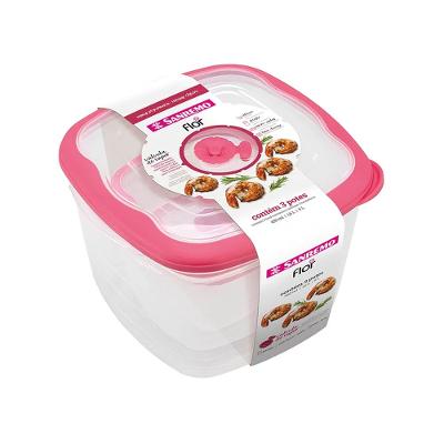 Conjunto de Potes Plásticos Quadrados Herméticos Baixos Flor Rosa 3pçs - Sanremo