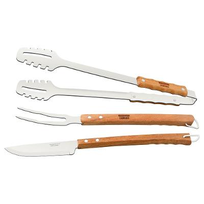 Jogo de Utensílios em Aço Inox e Madeira Churrasco 3pçs - Tramontina