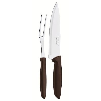 Conjunto Trinchante com Lâminas em Aço Inox e Cabos de Polipropileno Plenus Marrom 2pçs - Tramontina