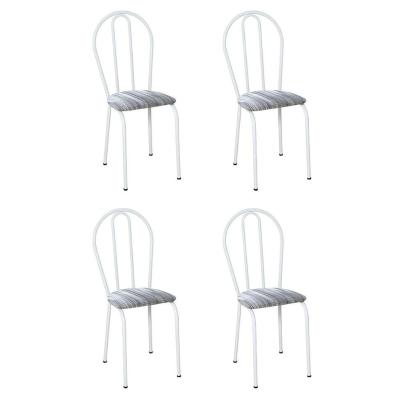 Conjunto com 4 Cadeiras Madryn Cinza Listrado e Branco