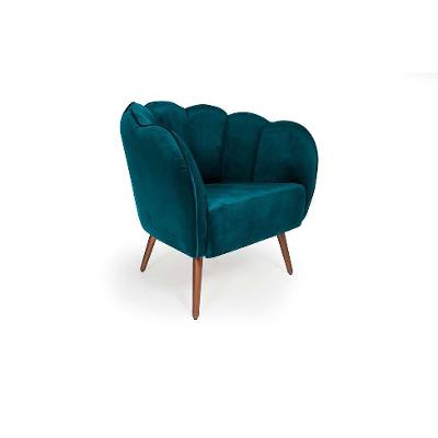 Poltrona Ariel Pé Palito Veludo Turquesa e Cobre