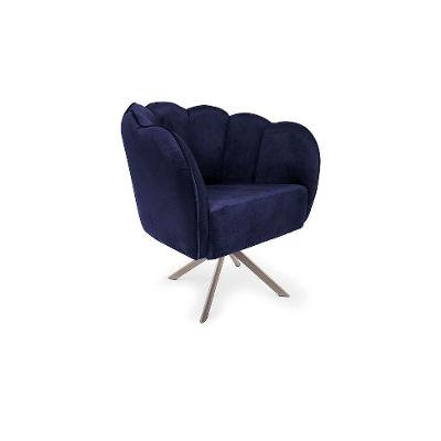 Poltrona Ariel Giratória Suede Marinho e Champagne