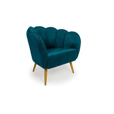 Poltrona Ariel Pé Palito Veludo Turquesa e Bronze