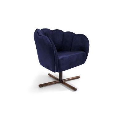 Poltrona Ariel Giratória Suede Marinho e Castanho