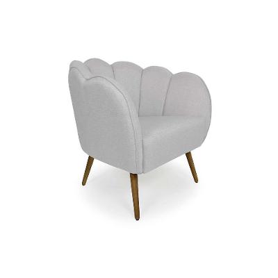 Poltrona Ariel Pé Palito Linho Creme e Madeira