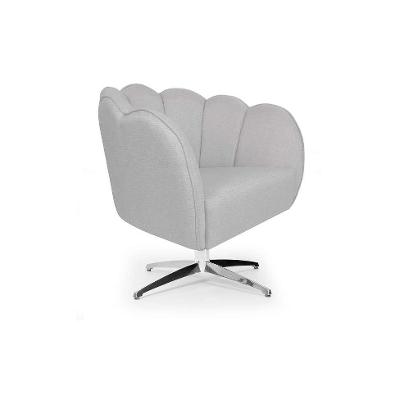 Poltrona Ariel Giratória Linho Creme e Cromada