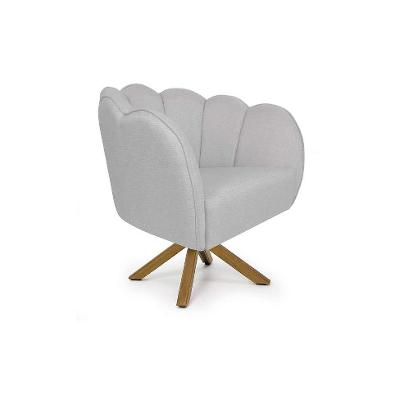 Poltrona Ariel Giratória Linho Creme e Madeira