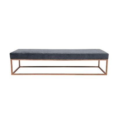 Banco 2 Lugares Giulia Veludo Cinza e Dourado 140 cm