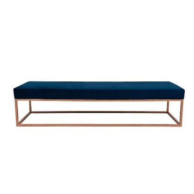 Banco 2 Lugares Giulia Veludo Azul e Dourado 100 cm