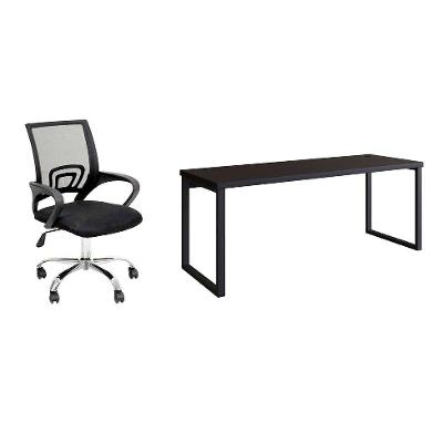 Conjunto de Mesa Miguel 190 cm com Cadeira de Escritório Secretária Giratória Javix Preta