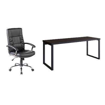 Conjunto de Mesa Miguel 190 cm com Cadeira de Escritório Presidente Giratória com Relax Office Plus Preta