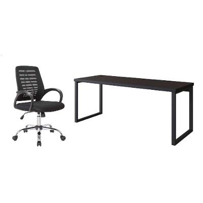 Conjunto de Mesa Miguel 190 cm com Cadeira de Escritório Secretária Giratória Light Preta