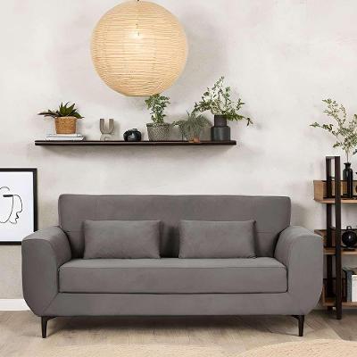 Sofá 3 Lugares Piacenza Suede Cinza 202 cm
