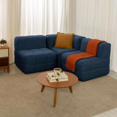 Sofá Guldi Popup com 2 Módulos Centrais e Canto Linho Azul