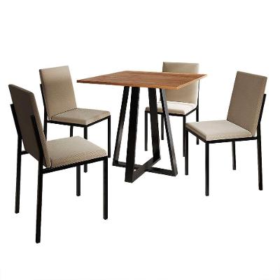 Conjunto de Mesa de Jantar com Tampo Imbuia e 4 Cadeiras Mônaco Veludo Bege e Preto
