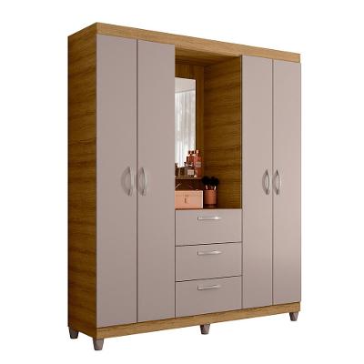 Guarda-Roupa Casal com Espelho Clapton 4 PT 3 GV Mel e Cacau