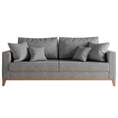 Sofá 3 Lugares Beny Base de Madeira Linho Cotton Cinza