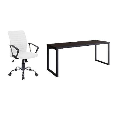 Conjunto de Mesa Miguel Preta 190 cm com Cadeira de Escritório Diretor Giratória Oslo Branca