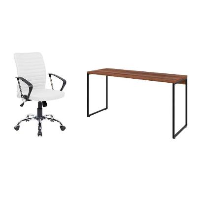 Conjunto de Mesa Studio Nogal 150 cm com Cadeira de Escritório Diretor Giratória Oslo Branca