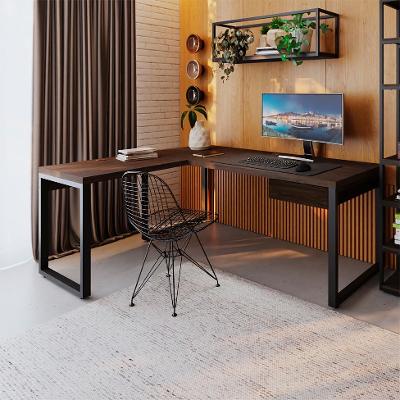 Mesa de Escritório em L Miguel 1 GV Marrom Escuro e Preta 190x150 cm