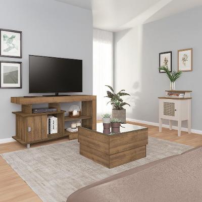 Conjunto para Sala de Estar Royal com Rack, Mesa de Centro e Mesa Lateral Pinho e Off White