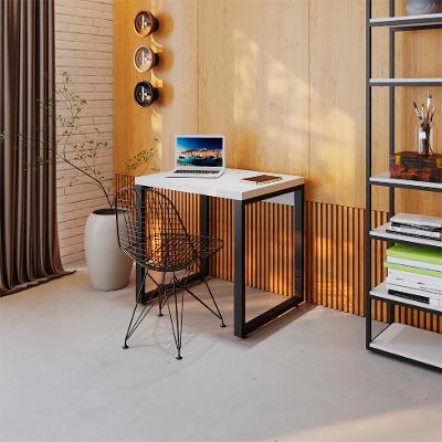 Mesa de Escritório Retangular Miguel Branca e Preta 80 cm