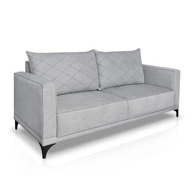 Sofá 3 Lugares Eros Linho Bouclê Cinza Claro 220 cm