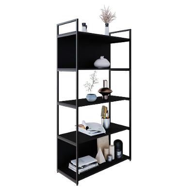 Estante com 3 Prateleiras e 2 Nichos Brooklyn Preta 80 cm