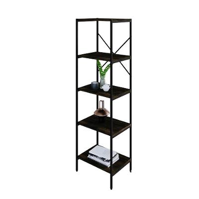 Estante com 5 Prateleiras Tub Carvalho Dark e Preta 45 cm