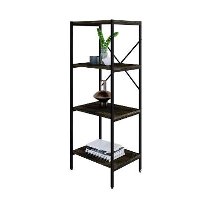 Estante com 4 Prateleiras Tub Carvalho Dark e Preta 45 cm