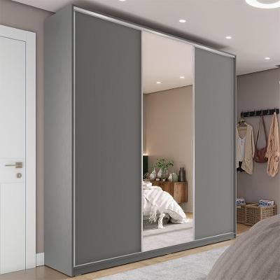 Guarda-Roupa Casal com 1 Espelho Zemartt 100% MDF 3 PT 3 GV Cinza