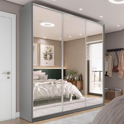 Guarda-Roupa Casal com 3 Espelhos Zemartt 100% MDF 3 PT 3 GV Cinza