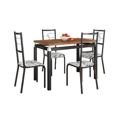 Conjunto de Mesa Retangular com Tampo de MDP Marrom Copenhague e 4 Cadeiras Monterrey Revestimento Sintético Florido Branco e Preto