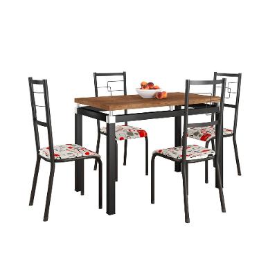 Conjunto de Mesa Retangular com Tampo de MDP Marrom Copenhague e 4 Cadeiras Monterrey Revestimento Sintético Branco e Preto