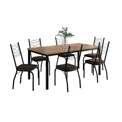 Conjunto de Mesa Retangular com Tampo de MDP Amadeirado e 6 Cadeiras Adriana Revestimento Sintético Imbuia e Preto