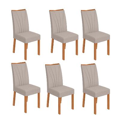 Conjunto com 6 Cadeiras Apogeu Linho Cinza e Amêndoa