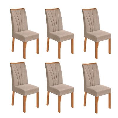 Conjunto com 6 Cadeiras Apogeu Linho Bege e Amêndoa