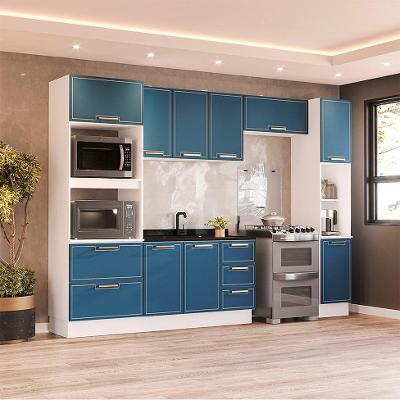 Cozinha Compacta Sem Tampo com Rodapé e Paneleiro Amara 10 Portas 4 Gavetas Azul e Branca