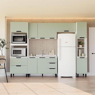 Cozinha Compacta Sem Tampo com Paneleiro Meena 10 Portas 4 Gavetas Verde e Branca