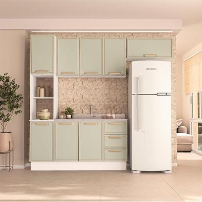 Cozinha Compacta Sem Tampo com Rodapé Amara 8 Portas 3 Gavetas Verde e Branca