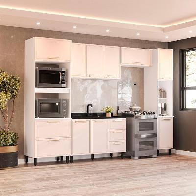 Cozinha Compacta Sem Tampo com Paneleiro Amara 10 Portas 4 Gavetas Creme e  Branca