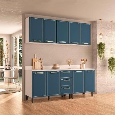 Cozinha Completa com Tampo Amara 9 Portas 3 Gavetas Azul e Branca
